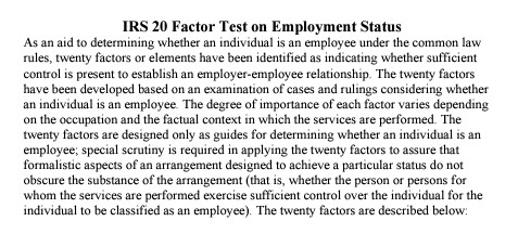 IRS 20 Factor Test, Michigan.gov