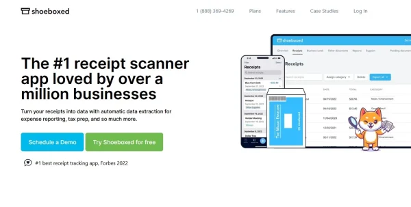 Shoeboxed's home page

The #1 receipt scanner app loved by over a million businesses
Turn your receipts into data with automatic data extraction for expense reporting, tax prep, and so much more.