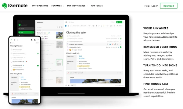 Evernote's home page