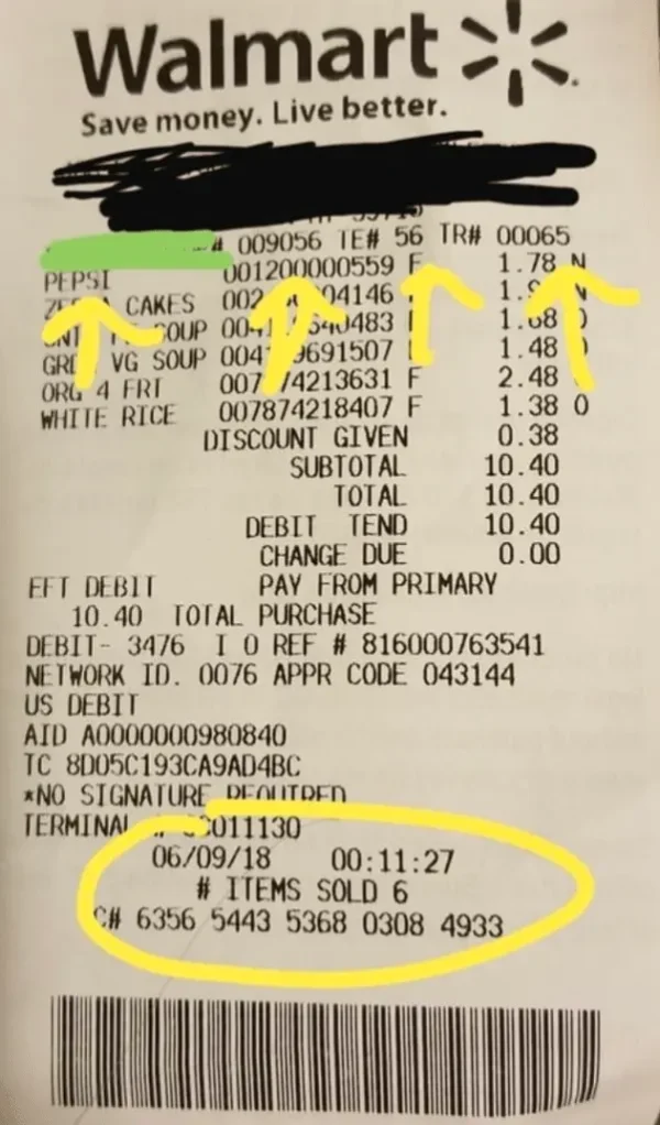 Walmart receipt example by  QuerySprout.