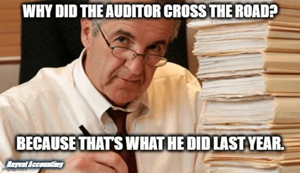 Why did the auditor cross the road?
Because that's what he did last year.