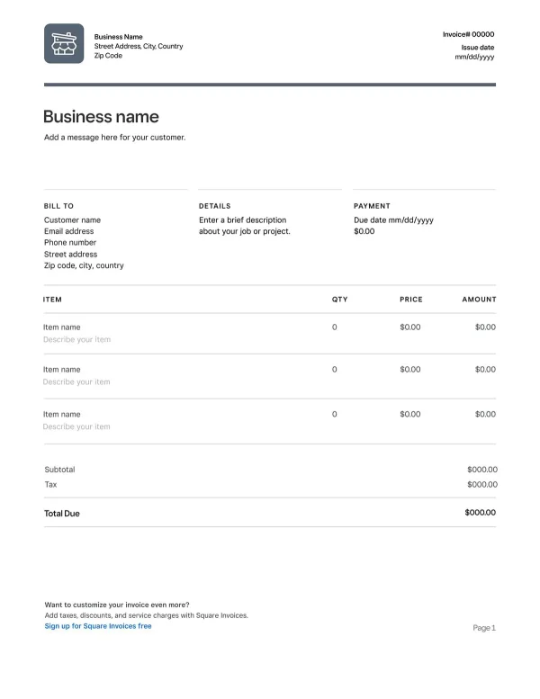 Business invoice example, Square Invoices

