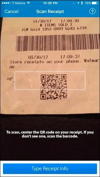 A printed receipt with a QR code to scan to save it into your Walmart app account, How To Geek

Scanning a QR code on a Walmart receipt with the Walmart app allows you to save digital copy in your account. 