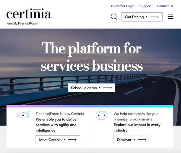 FinanicalForce, now Certinia, home page