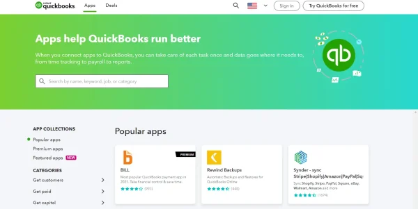 QuickBooks apps page.