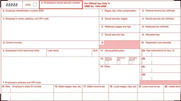 Image. W-2 Form Wage and Tax Statement. IRS.