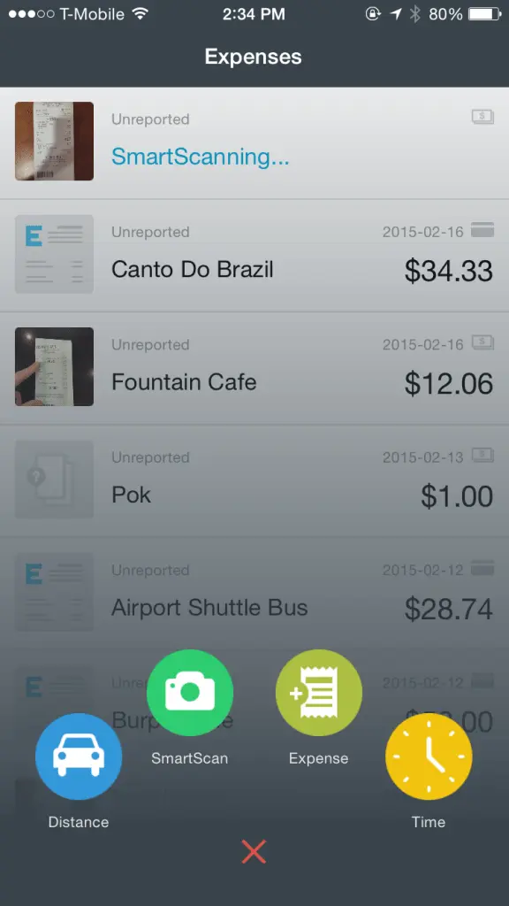 Expensify receipt scanning interface on a mobile device. 